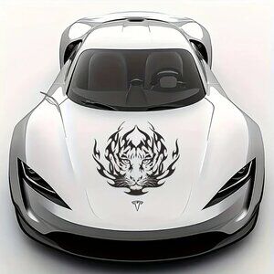 #582 Fierce Tiger Head Car Decal - Flame Predator Vinyl Sticker (22.6" x 19.3")